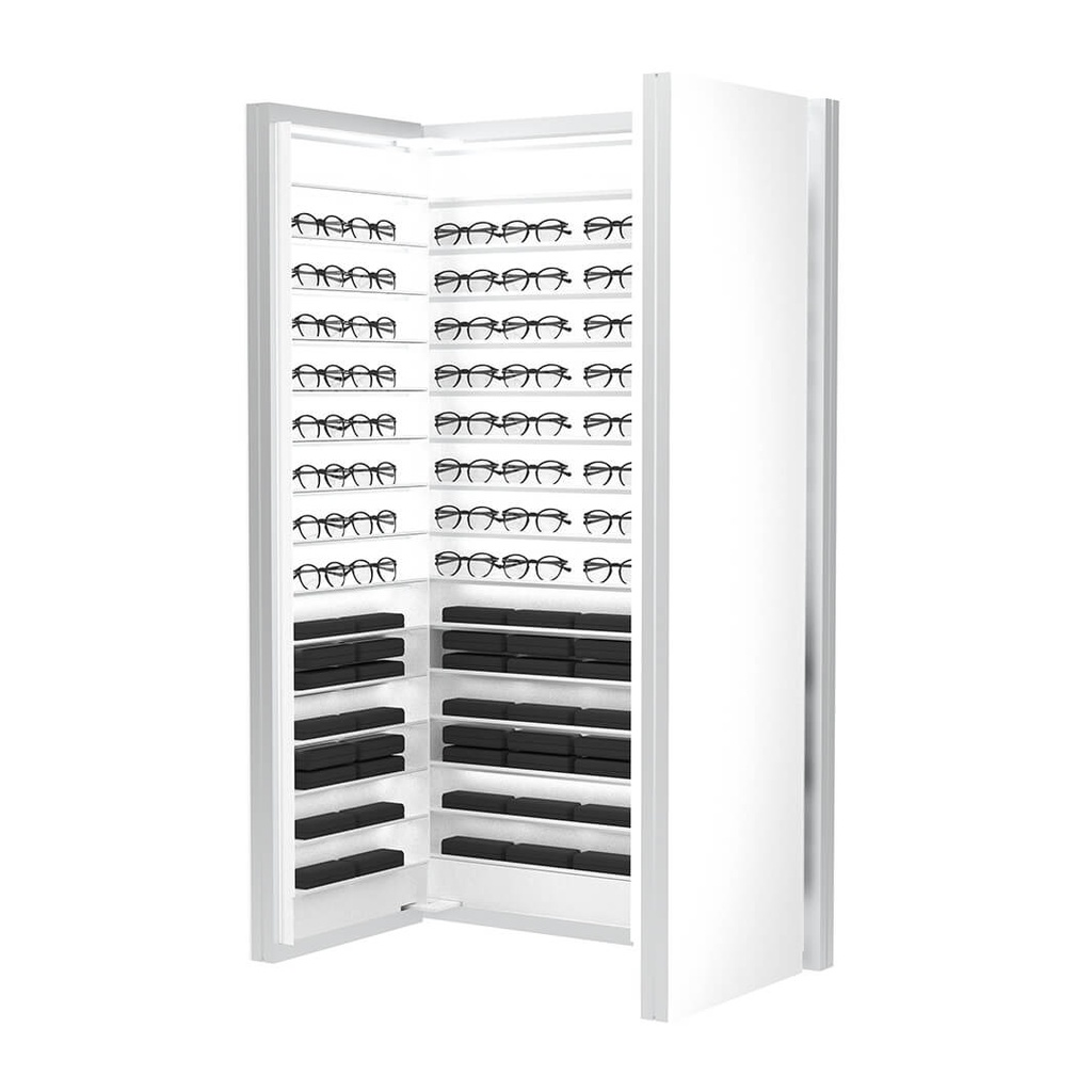 + Dual D2 Rückaufbewahrung, 45 Ablagen, 135 Brillen-/Etuis, 900x1500x195 mm