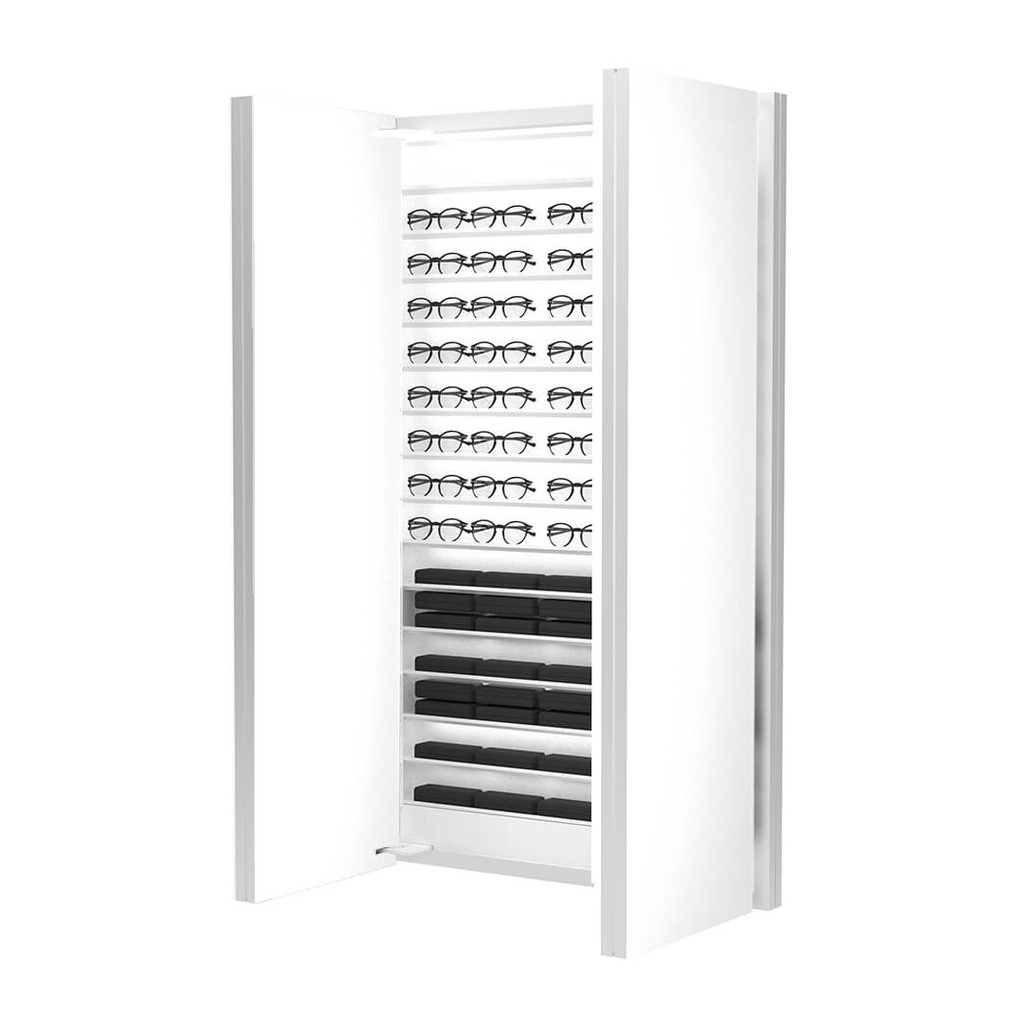 + Dual D3S Rückaufbewahrung, 15 Ablagen, 75 Brillen-/Etuis, 900x1500x195 mm
