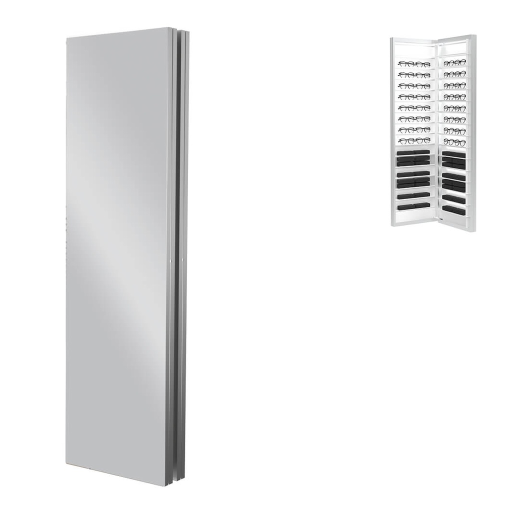 Espejo Dual, 30 estantes, 450x1050x180 mm, capacidad para 60 monturas/cajas
