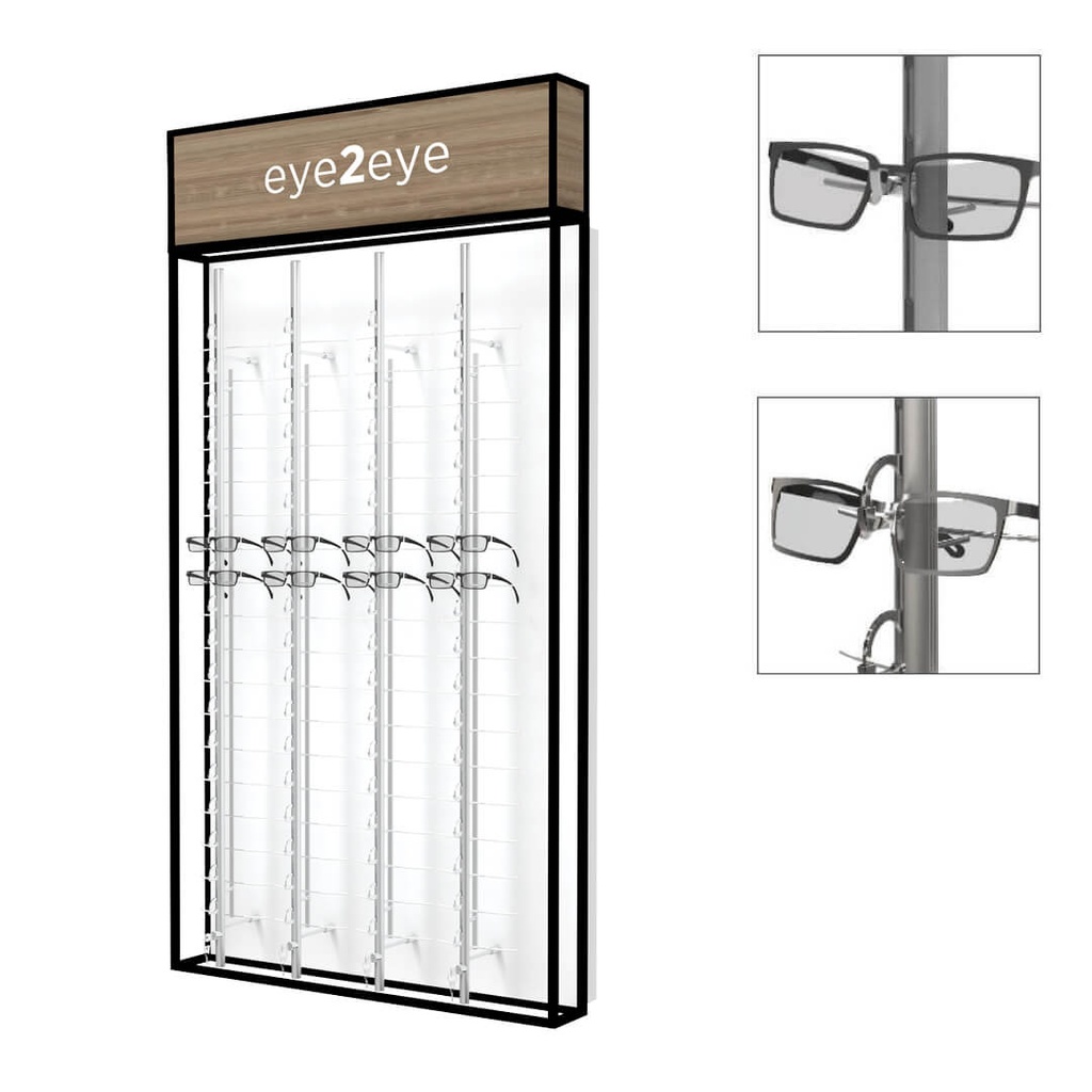 STK wall display with top cap, 4 rods (72 frames), 930x1780x230 mm