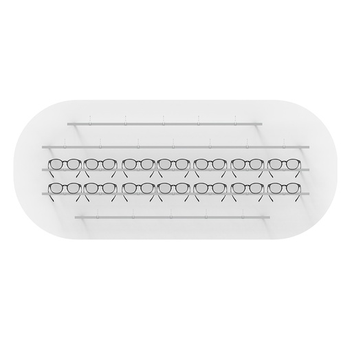 Clear Look wall display, oval shaped, 5 rails (31 frames), 1800x600x280 mm