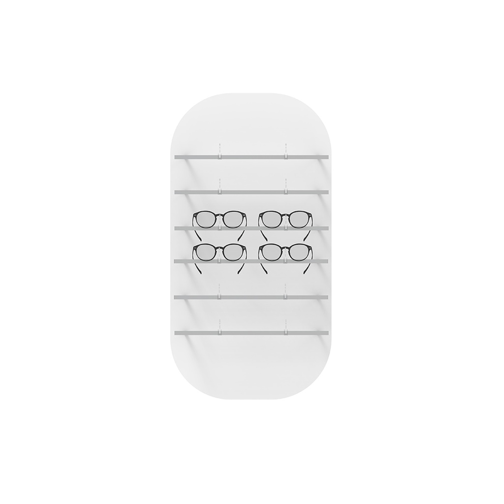 Présentoir mural Clear Look, forme ovale, 6 barres (12 montures), 400x760x280 mm