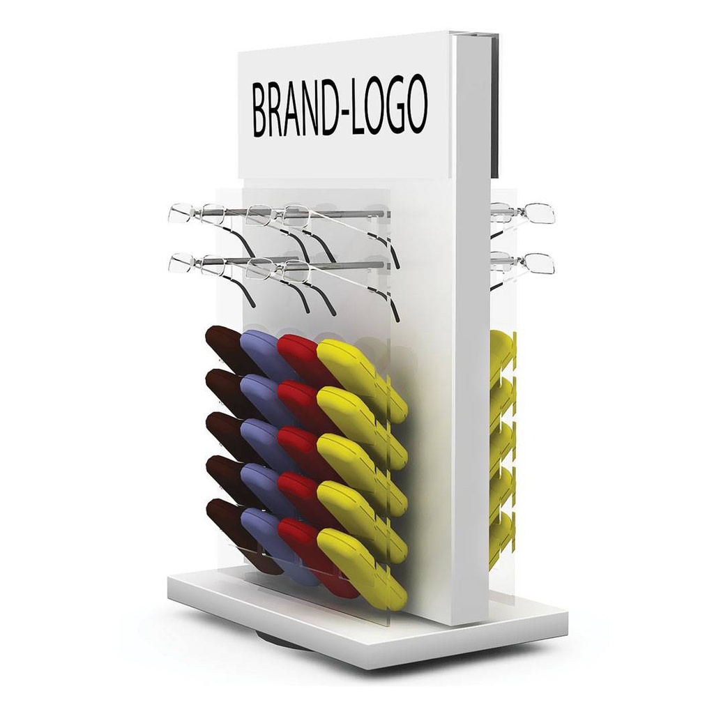Table display for reading glasses, 2-sided, 8 glasses, 40 cases, 300x620x280 mm