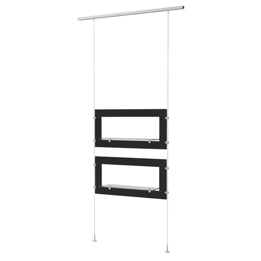 Sky Line display, 2 plates with transparent shelves, acrylic, 900x1600-4500 mm