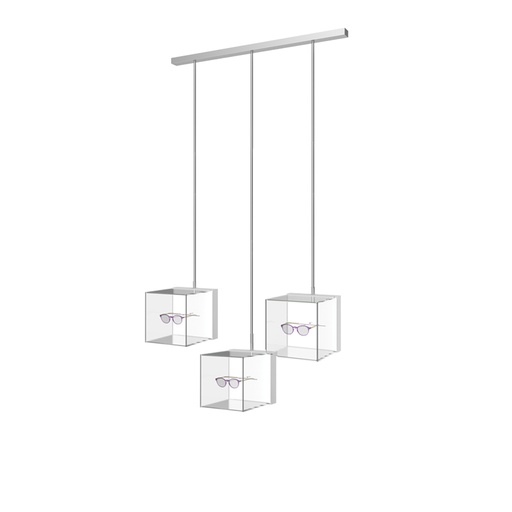 Espositore Sky Line Solo, 3 aste LED con 3 scatole LED in acrilico, 1000x1600-4500 mm