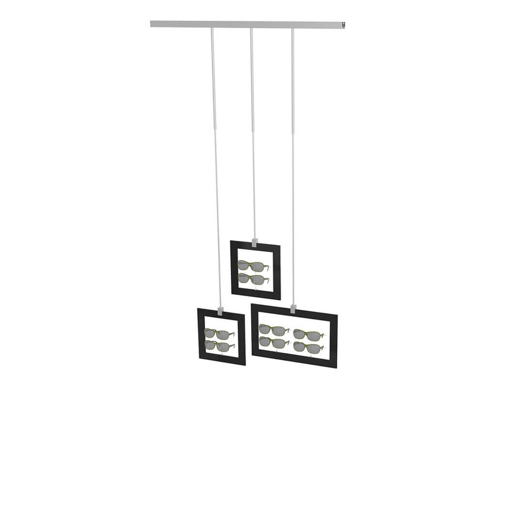 Expositor Sky Line Solo, 3 marcos decorativos con 8 porta monturas, 1000x1600-4500 mm