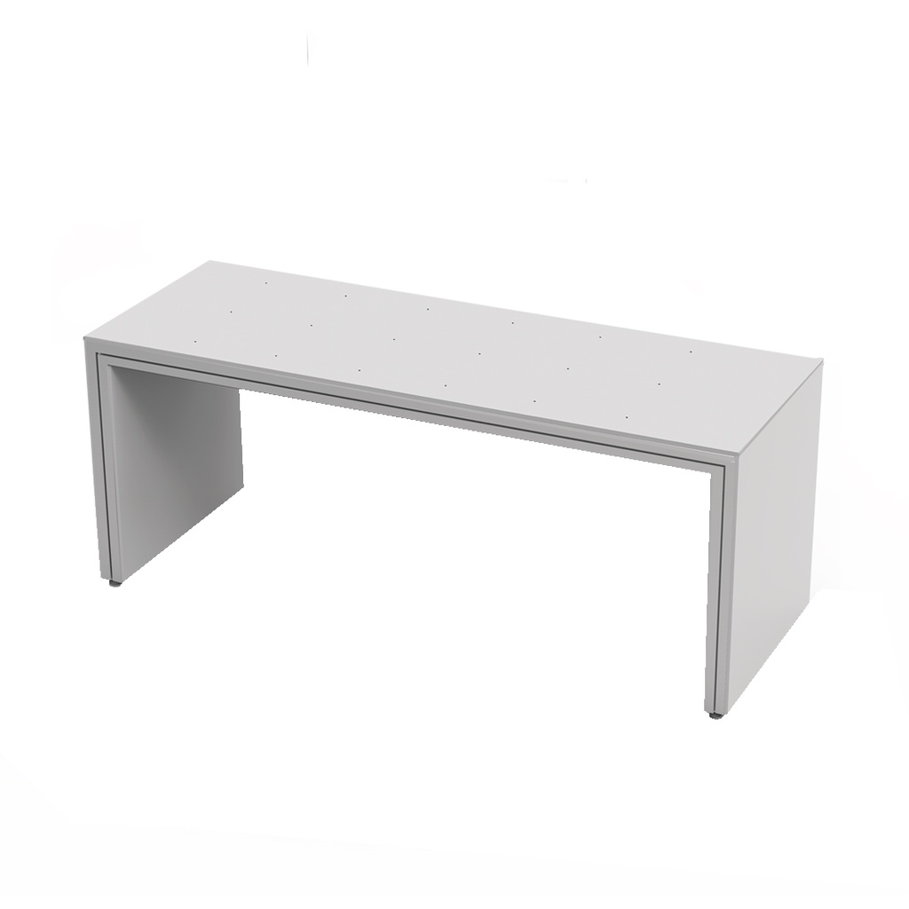 Schaufenster-Tisch, Aluminiumkonstruktion mit Seitenplatten, Acryl-Ablageplatte mit Löchern