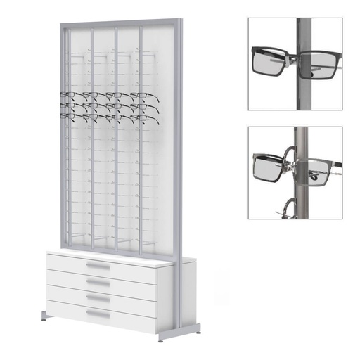 Expositor FS, placa fija con 8 barras (144), 4 cajones (80), 1032x1980x400 mm