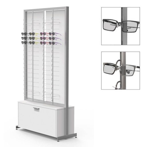 Espositore FS, 2 piatti rotanti, 8 aste (144), 1 cassetto grande (244), 1032x1980x400 mm