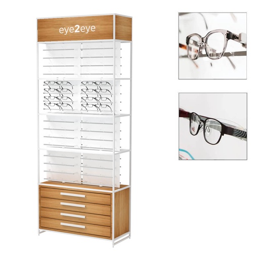 STK Clear Look FS display, top cap, 64 bars (128), cabinet in oak, 930x2300x400 mm