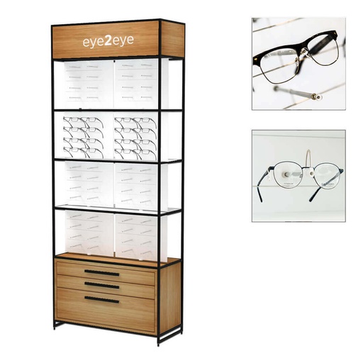 STK Multi Pin FS display, top cap, 128 pins (128), cabinet in oak, 930x2300x400 mm