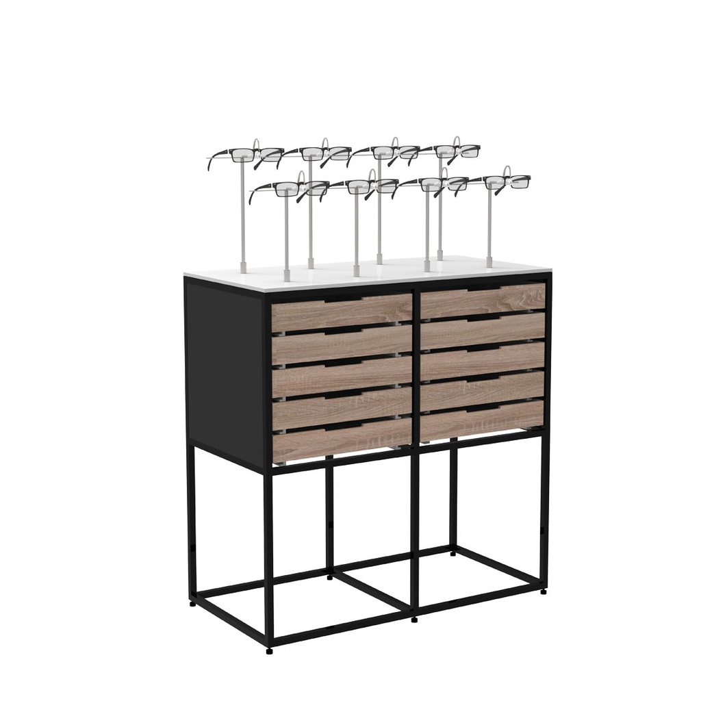 STK display, 8 lockable frame holders, storage, 785x985x400 mm