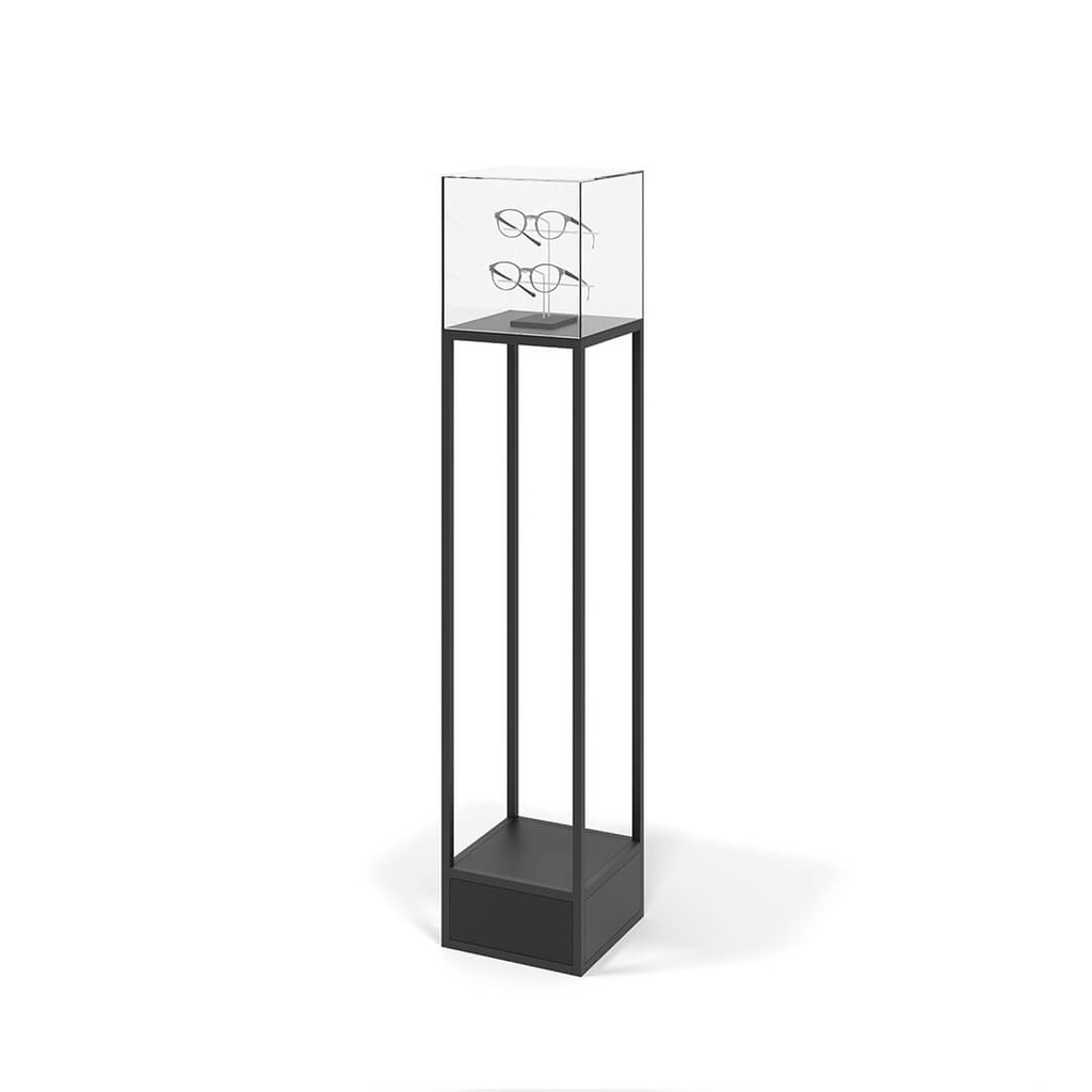 Pedestal STK, estructura con base cuadrada, caja de acrílico